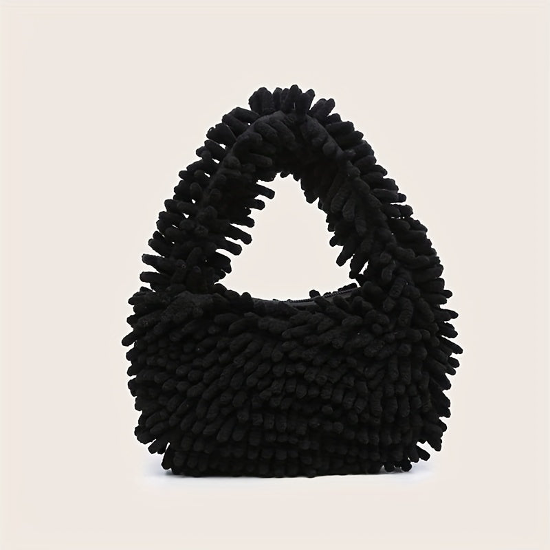 Fluffy Handbag For Women, Stylish Faux Fur Hobo Bag, Plush Clutch Purse For Evening