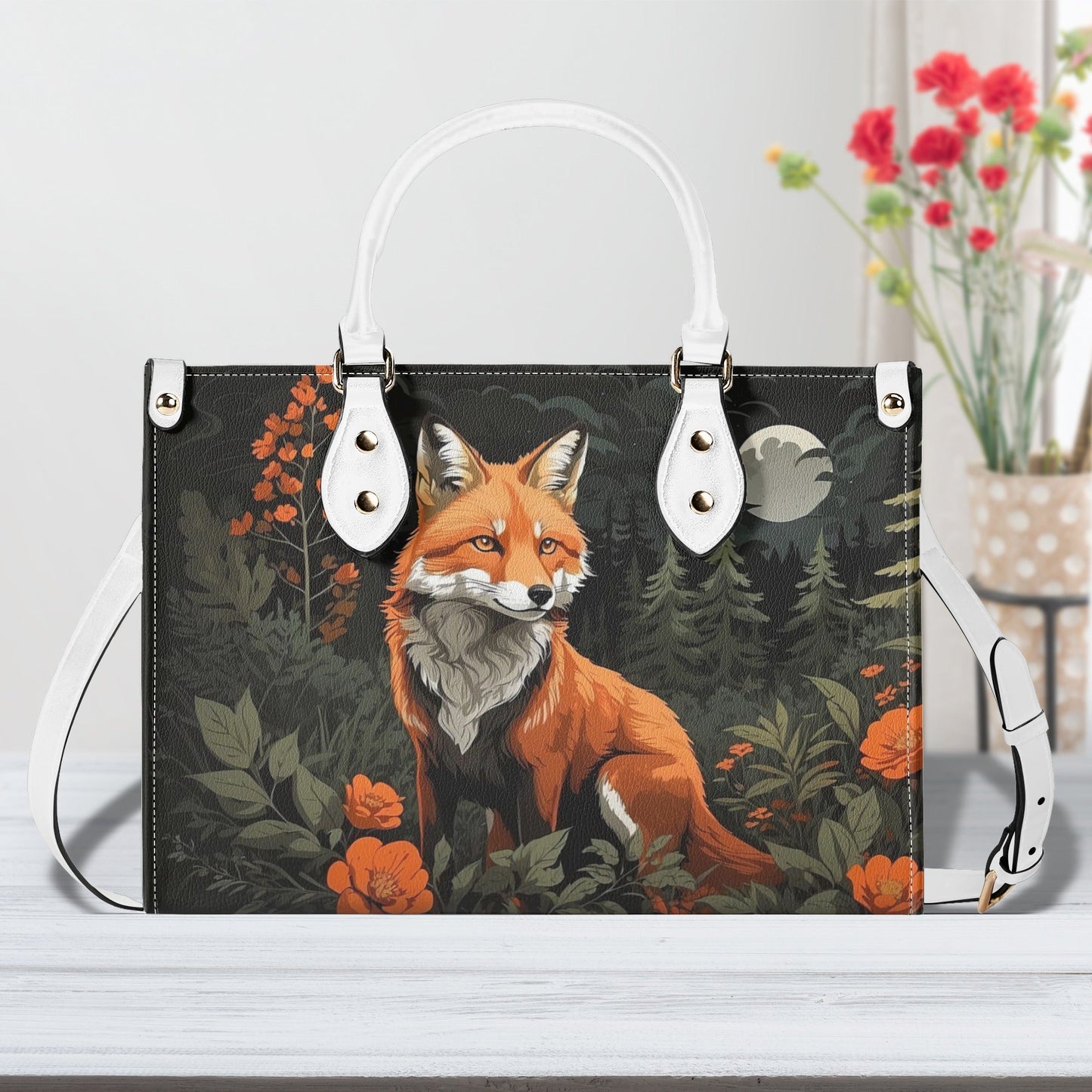 Orange Fox Gray Luxury Womens Vegan Leather Handbag