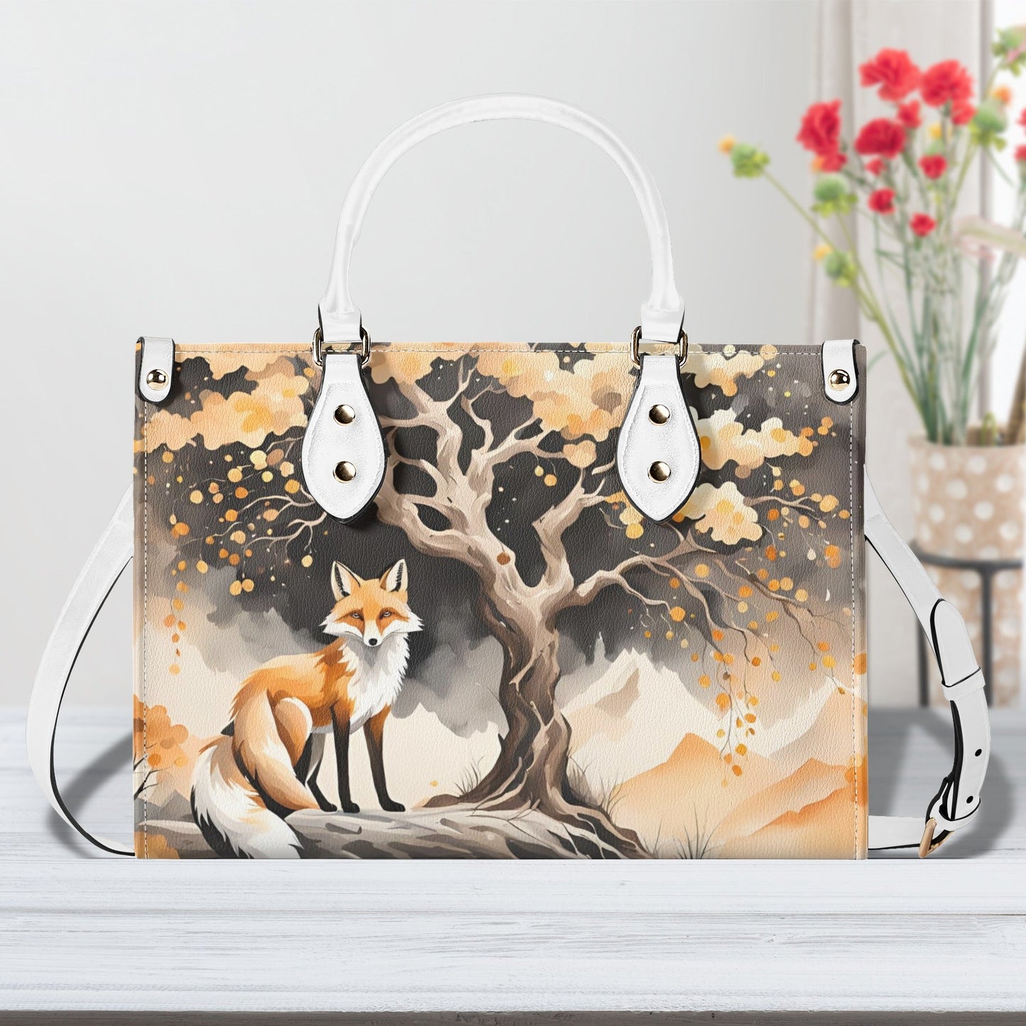 Elegant Orange Fox Luxury Womens Vegan Leather Handbag