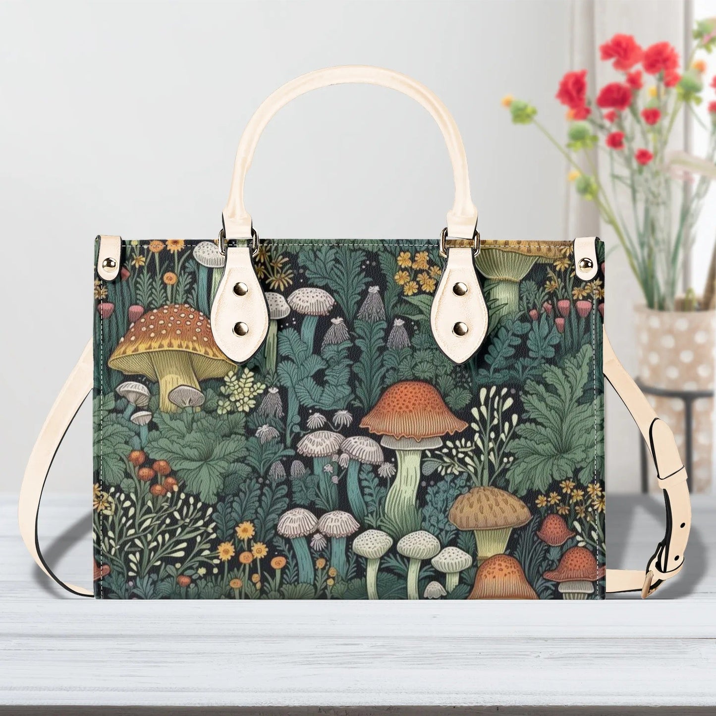 Vintage Style Mushrooms Luxury Womens Vegan Leather Handbag