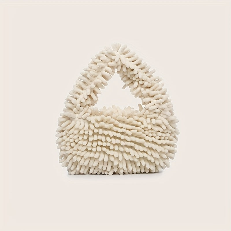 Fluffy Handbag For Women, Stylish Faux Fur Hobo Bag, Plush Clutch Purse For Evening