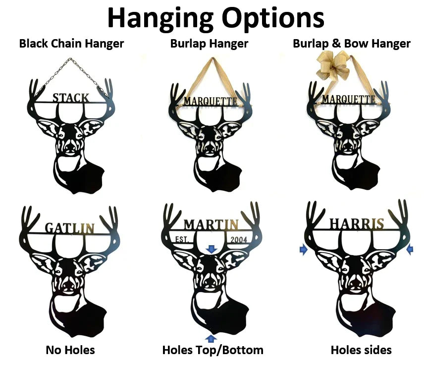 Bow Hunting Deer Head - Antler Sign - Family Name Wall Decor - 24" Hunter Gift