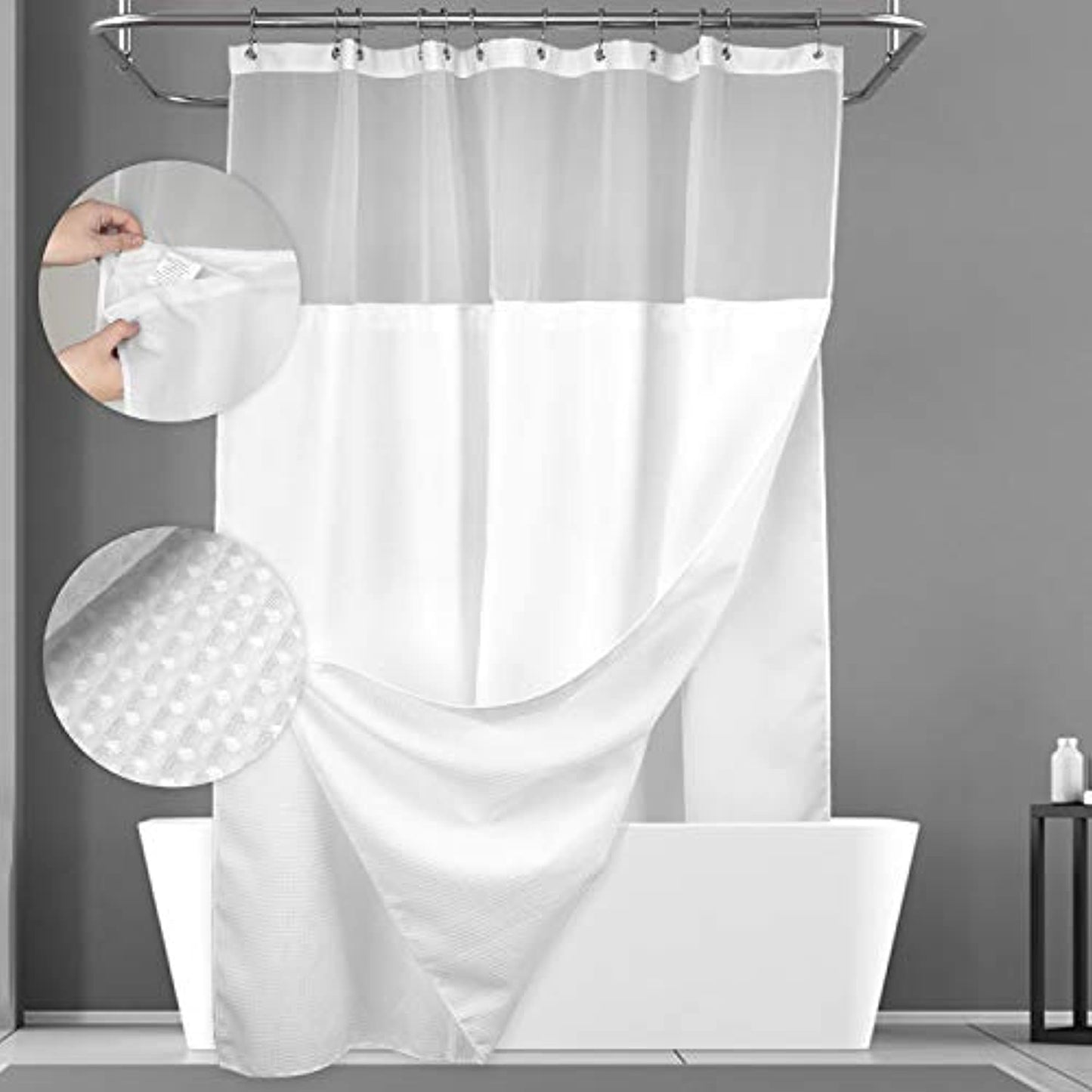 Waffle Weave Shower Curtain 12 Hooks 71x72, White