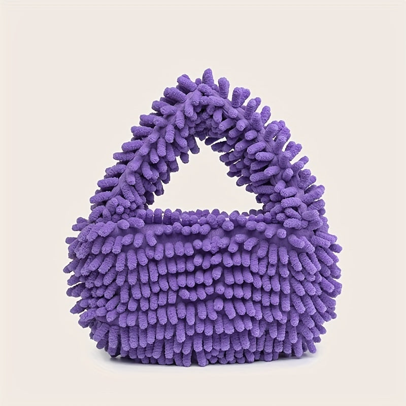 Fluffy Handbag For Women, Stylish Faux Fur Hobo Bag, Plush Clutch Purse For Evening