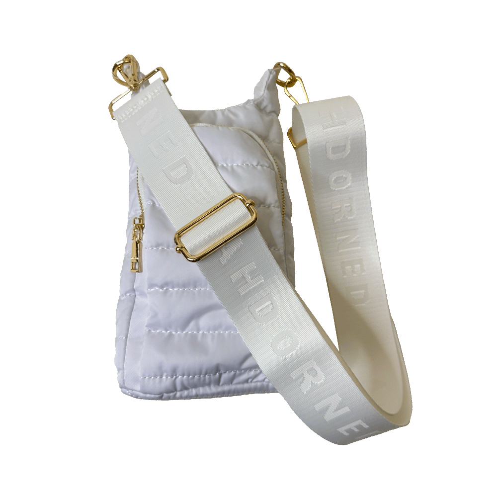 Emma Quilted Puffy Water Bottle Holder w/2" Solid Strap