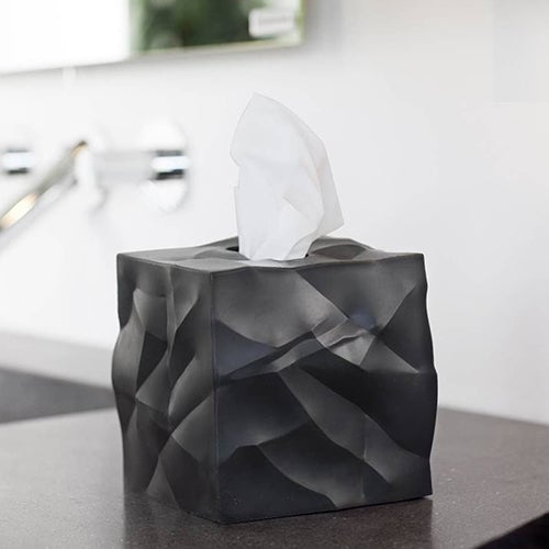 Wipy Crinkle Square Tissue Box Cover by Essey Facial Tissue Holders Essey Black