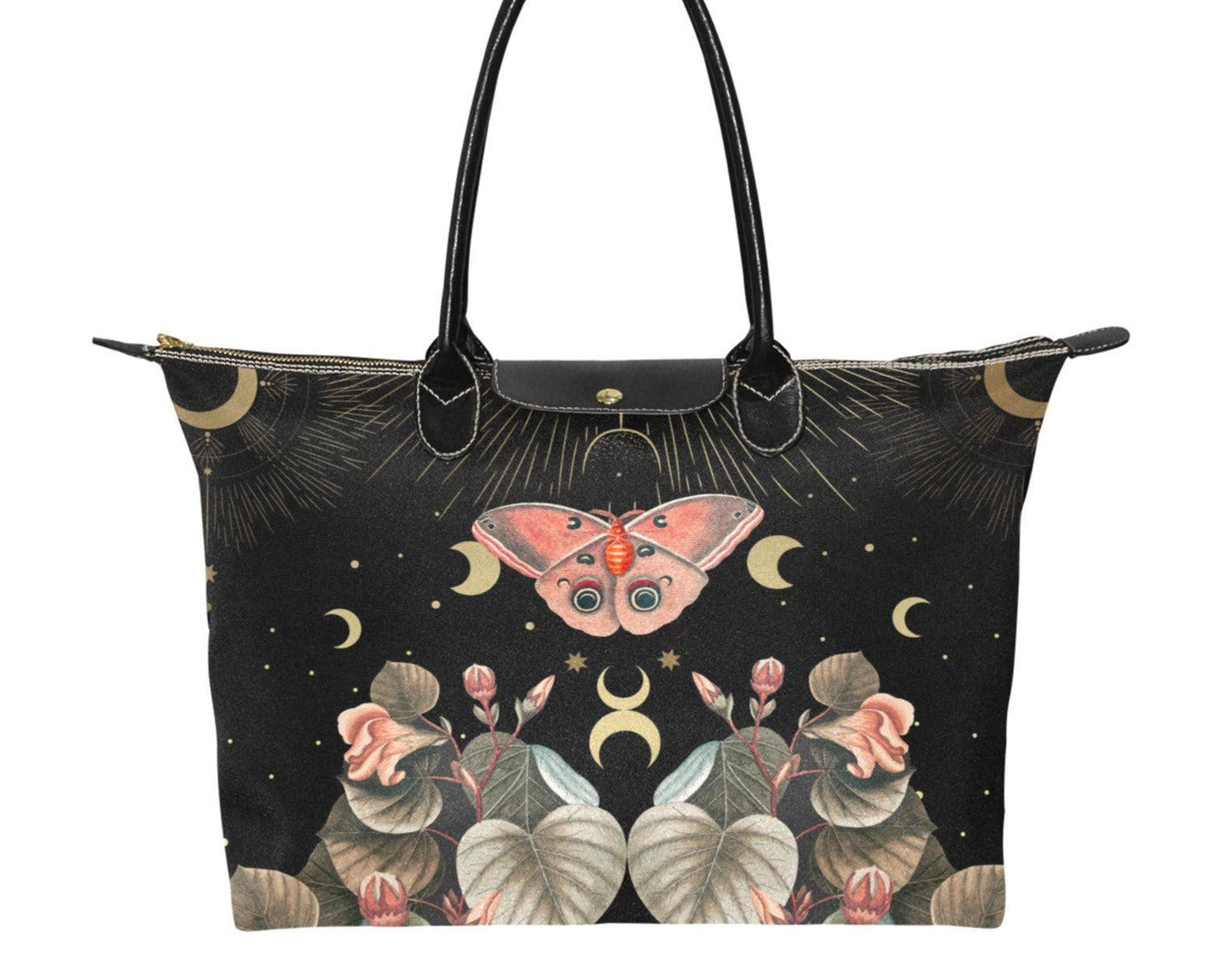 Moon Phase Moth Butterfly Fabric zip tote classic Handbag