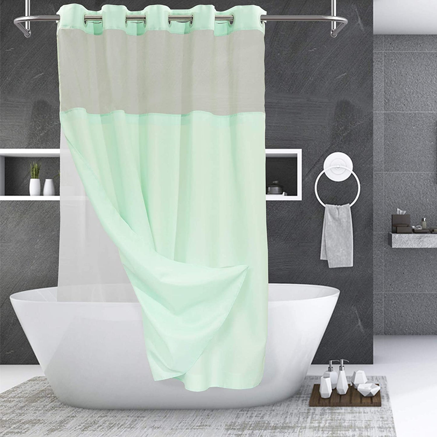 No Hooks Needed Shower Curtain White, 71x74