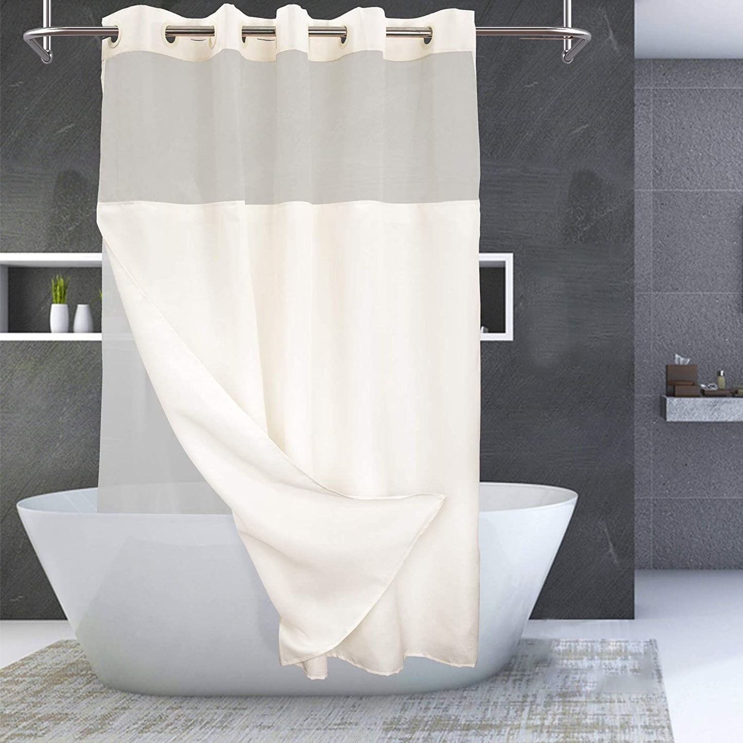 No Hooks Needed Shower Curtain White, 71x74
