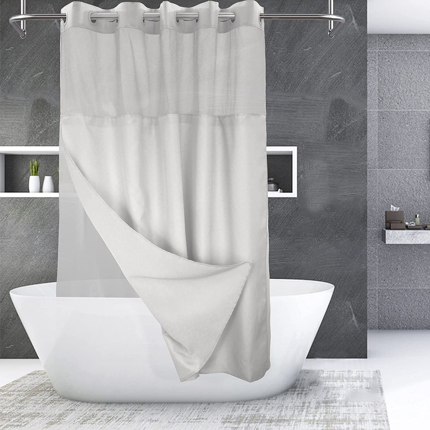 No Hooks Needed Shower Curtain White, 71x74