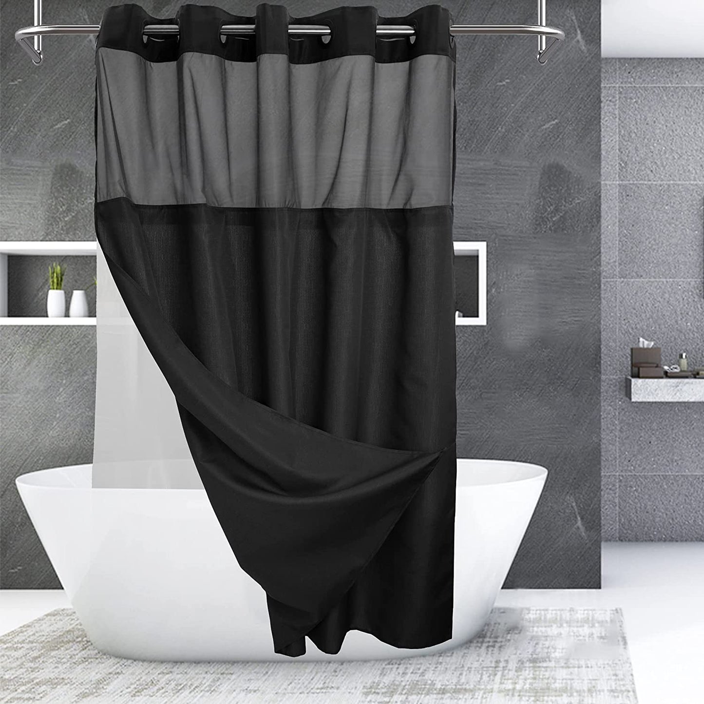 No Hooks Needed Shower Curtain White, 71x74