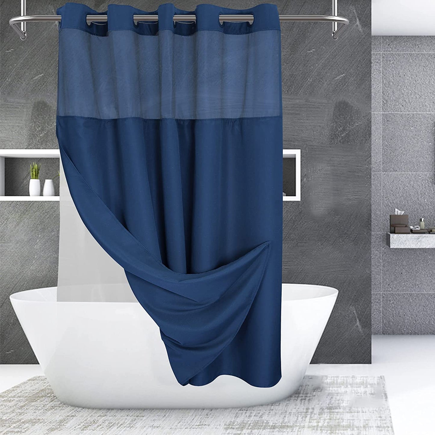 No Hooks Needed Shower Curtain White, 71x74