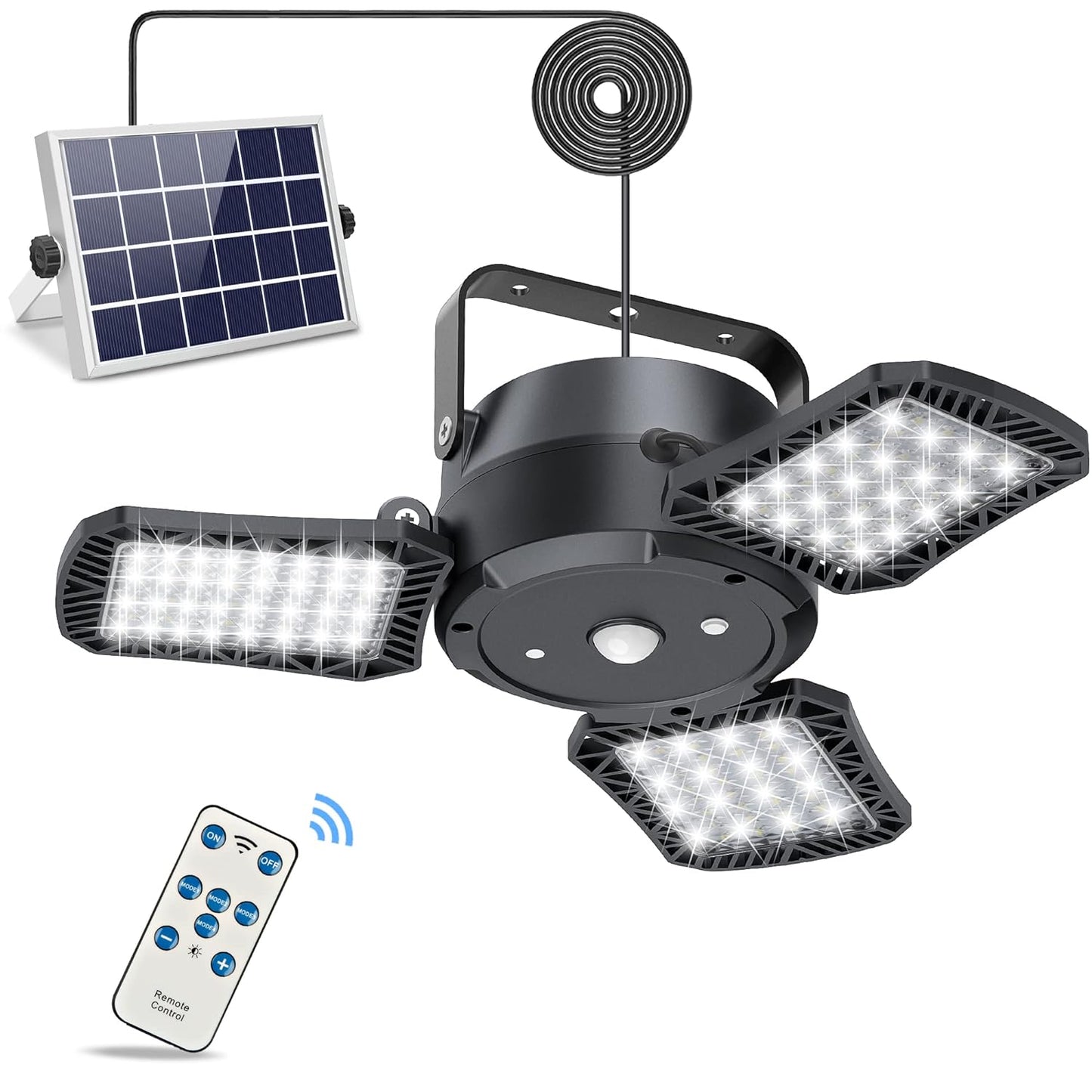 Solar Lights Outdoor Indoor - Solar Powered Shed Light with Remote Waterproof Led Solar Motion Sensor Lights Outdoor, 120° Solar Security Lights for Home Yard Garage Barn Patio, Black