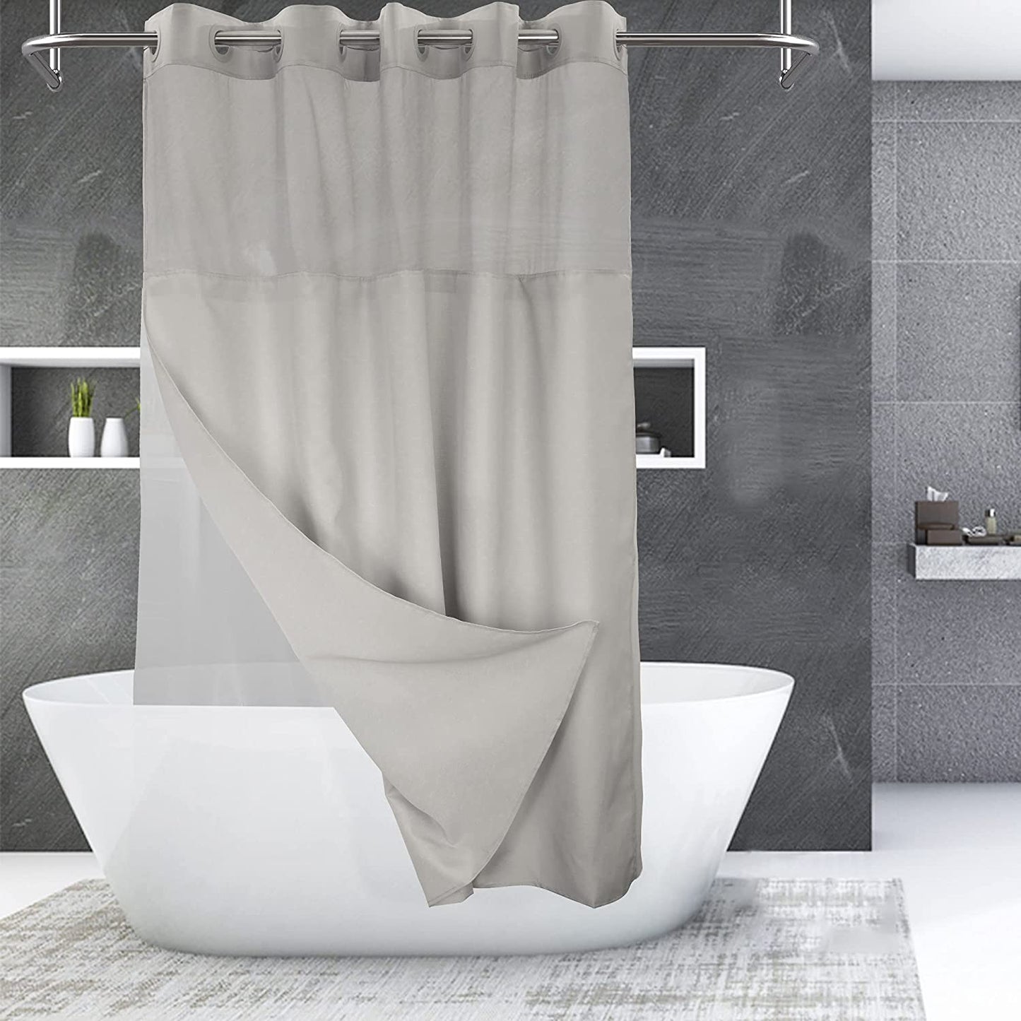 No Hooks Needed Shower Curtain White, 71x74