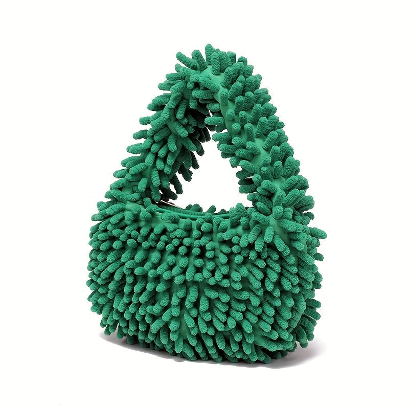 Fluffy Handbag For Women, Stylish Faux Fur Hobo Bag, Plush Clutch Purse For Evening