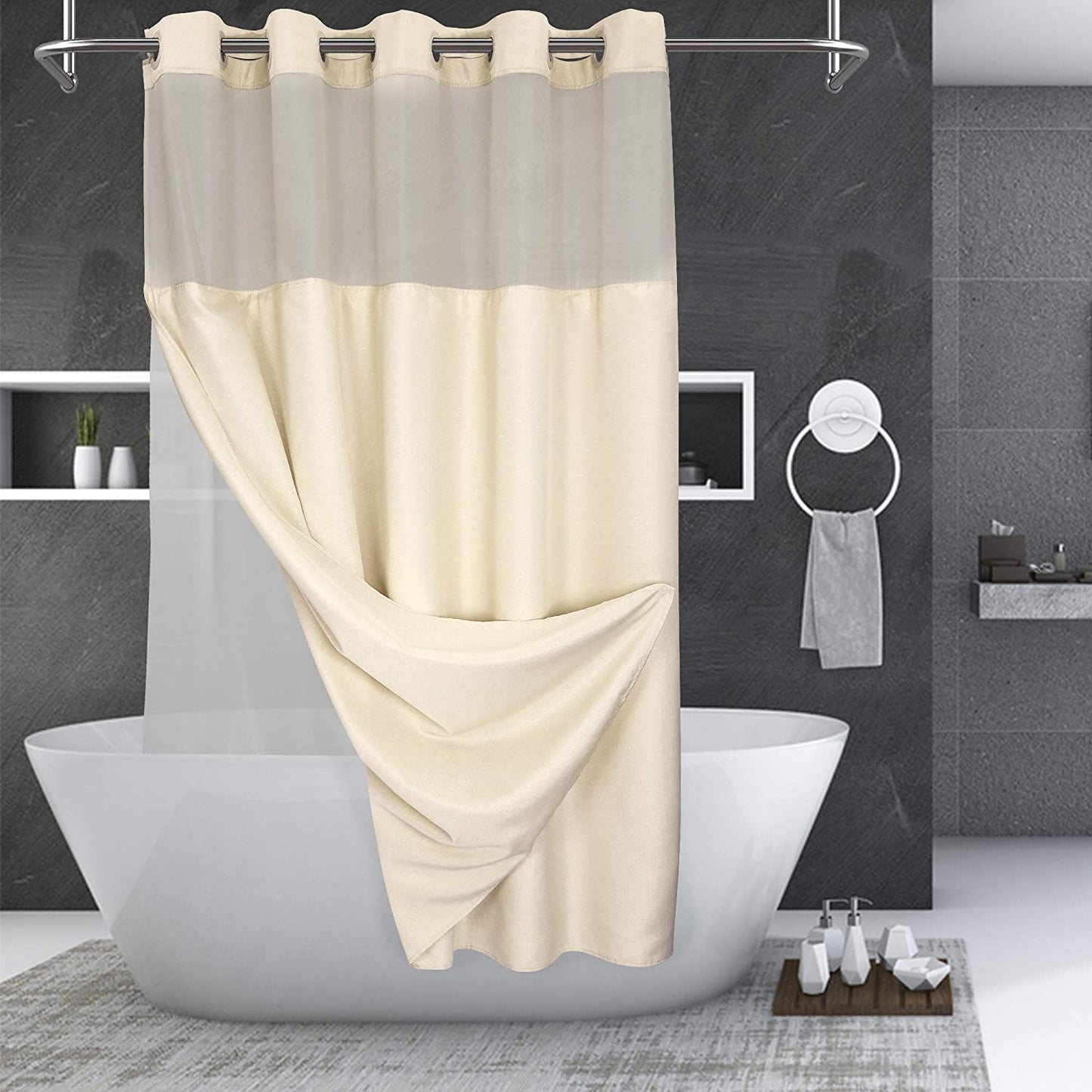 No Hooks Needed Shower Curtain White, 71x74