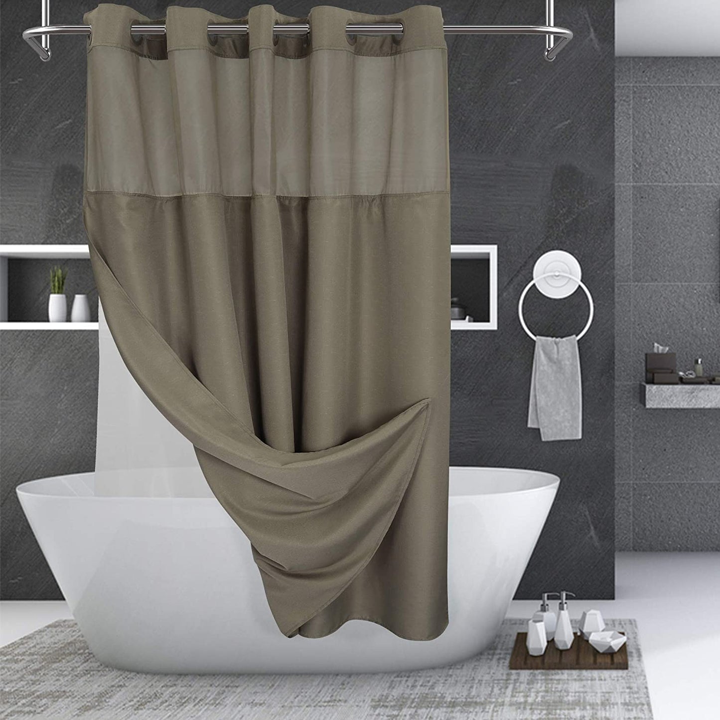 No Hooks Needed Shower Curtain White, 71x74