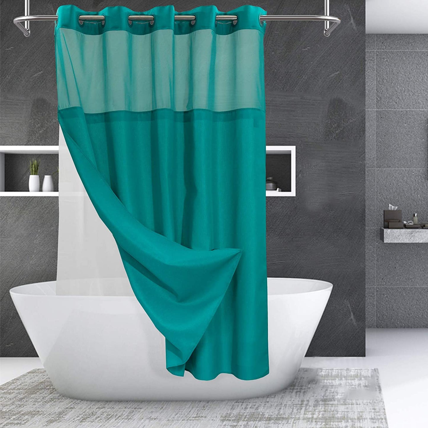 No Hooks Needed Shower Curtain White, 71x74