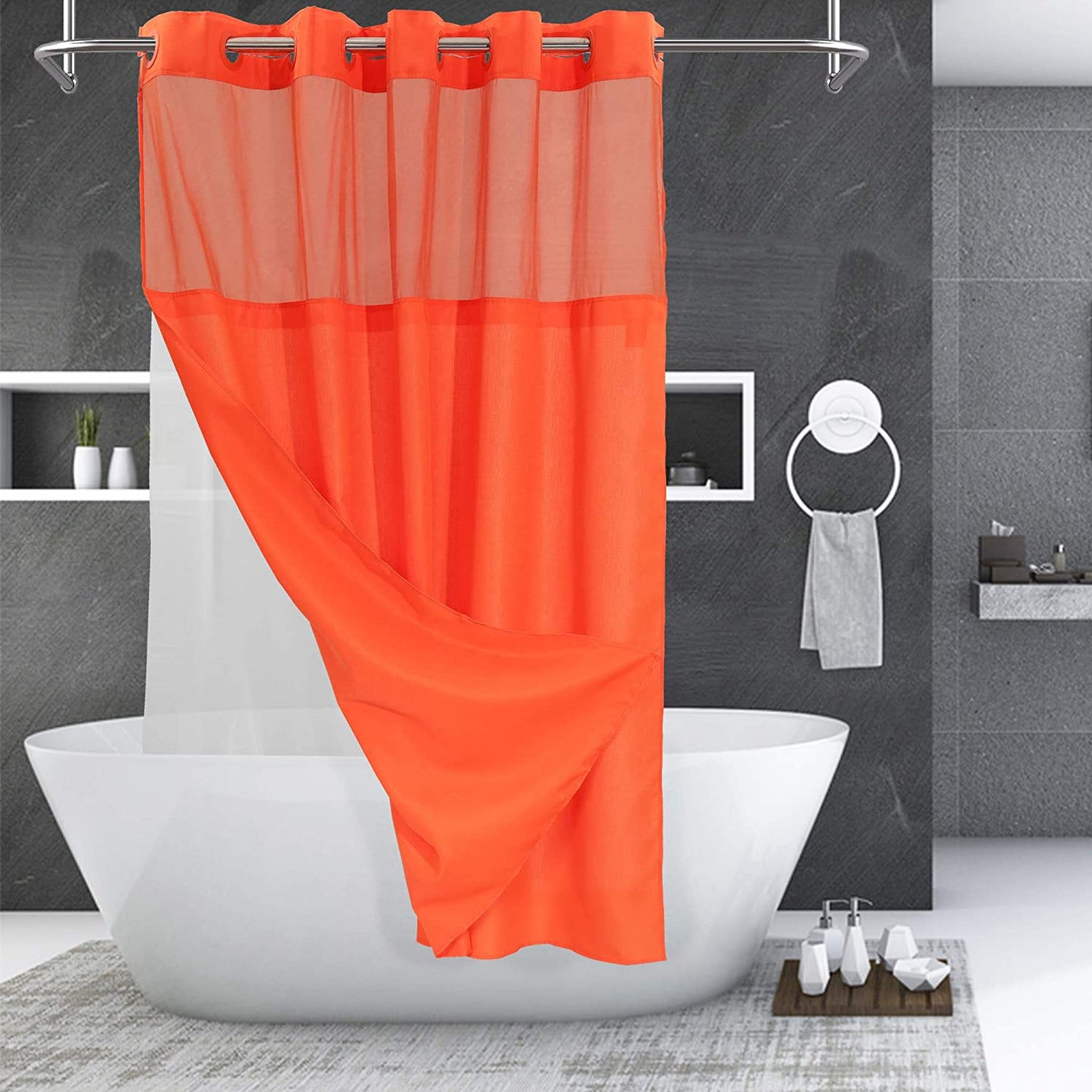 No Hooks Needed Shower Curtain White, 71x74