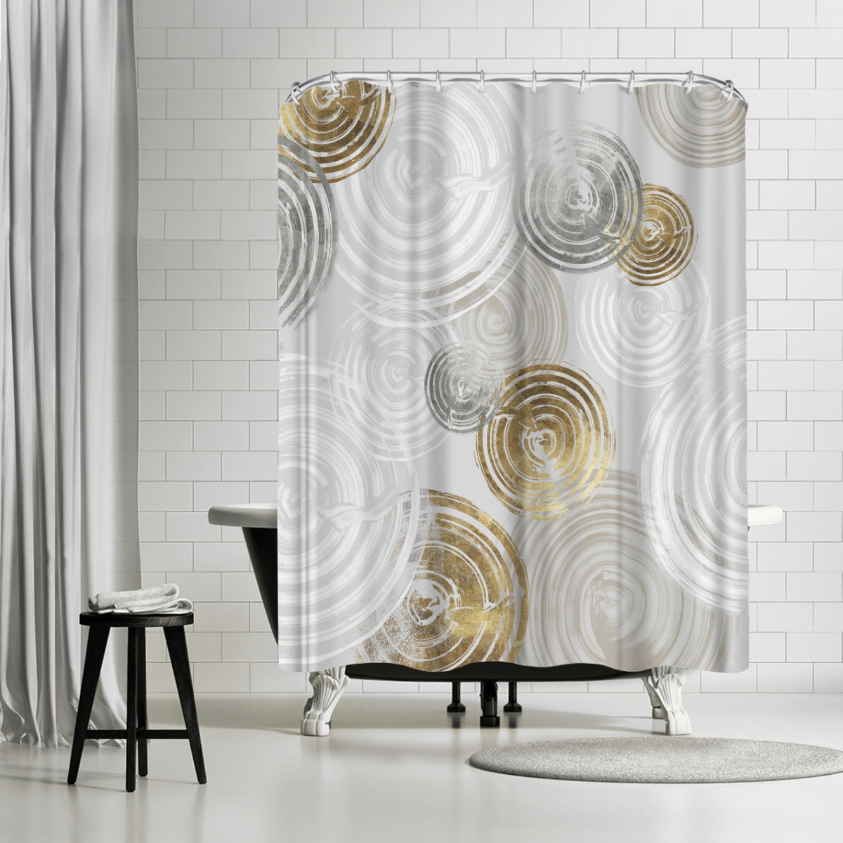 71" x 74" Abstract Shower Curtain with 12 Hooks, Spinning I by Pi Creative Art