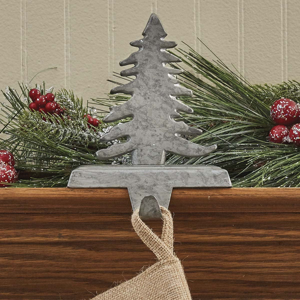 Christmas Fir Tree Stocking Hanger - Galvanized