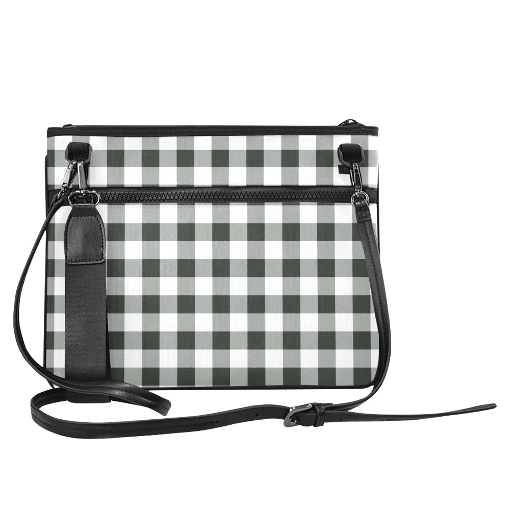 Buffalo Plaid Wrist let Purse, Black and White Check checkered Pattern, Shoulder Cross Body Mini Zipper Pouch handbag, Slim Clutch Bag