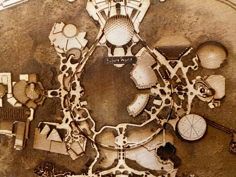 EPCOT Laser-Etched Wooden Map - Experimental Prototype Community of Tomorrow