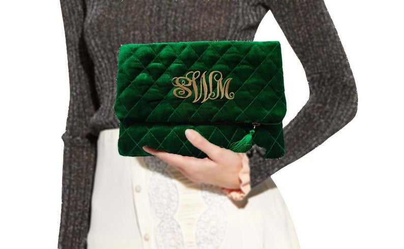 Personalized Velvet Purse, Quilted Pouch, Evening Clutch