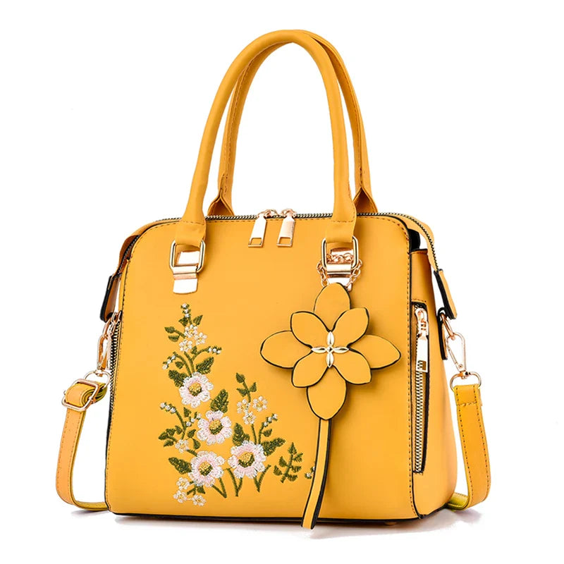 Floral Detail Shoulder Bag, Trendy Zipper Handbag For Work, Casual Crossbody Bag, Women's Floral Decor Purse ShopOnlyDeal