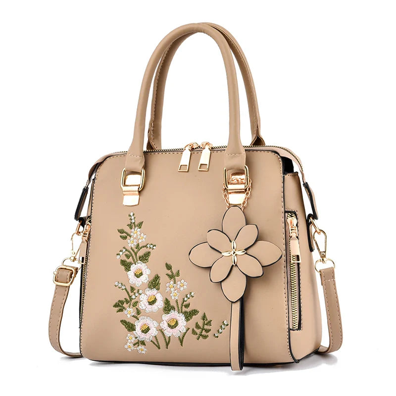 Floral Detail Shoulder Bag, Trendy Zipper Handbag For Work, Casual Crossbody Bag, Women's Floral Decor Purse ShopOnlyDeal