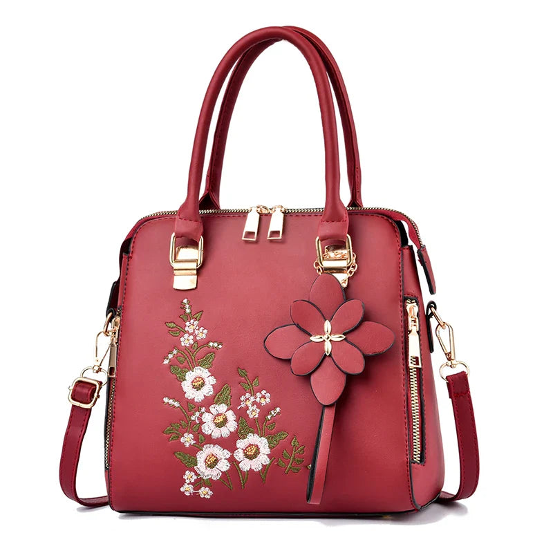 Floral Detail Shoulder Bag, Trendy Zipper Handbag For Work, Casual Crossbody Bag, Women's Floral Decor Purse ShopOnlyDeal