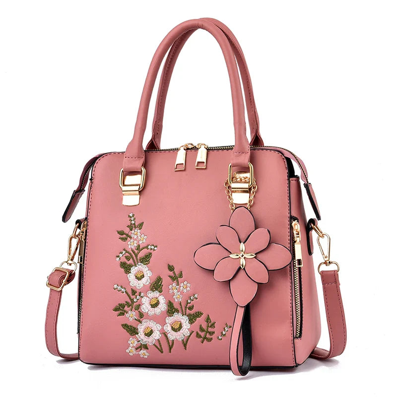 Floral Detail Shoulder Bag, Trendy Zipper Handbag For Work, Casual Crossbody Bag, Women's Floral Decor Purse ShopOnlyDeal