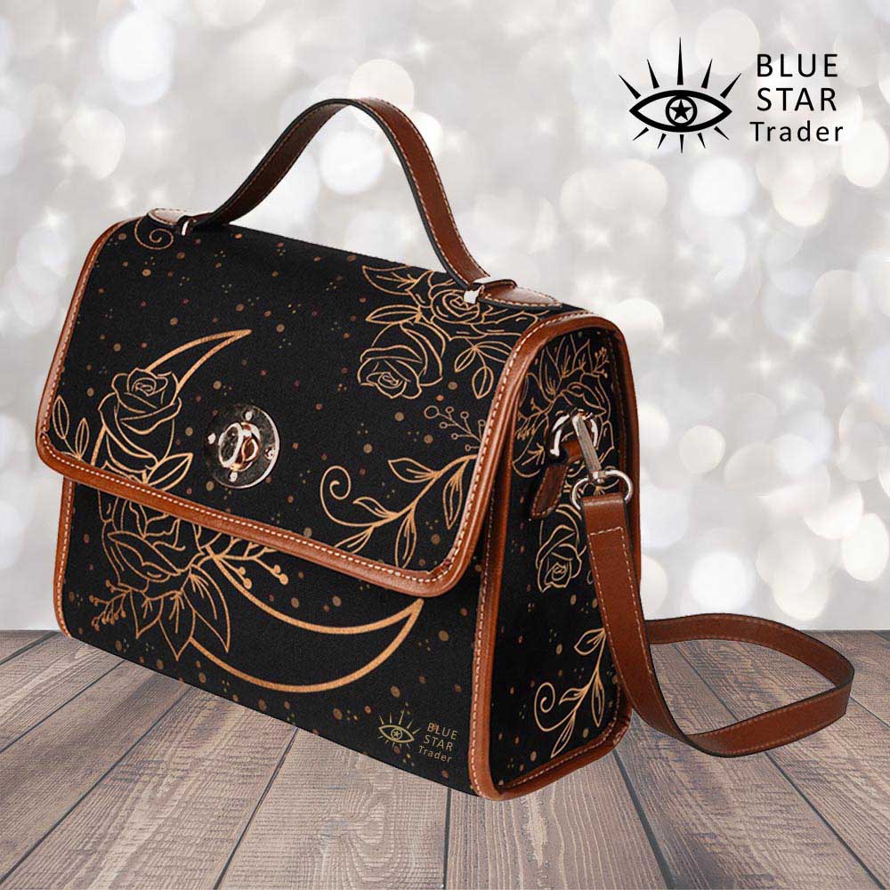 Crescent Moon Floral Canvas Purse