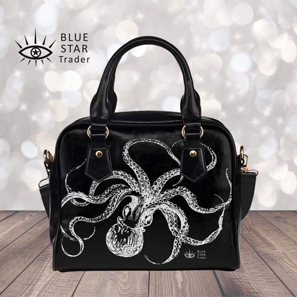 Octopus Black and White Bowler Bag Purse