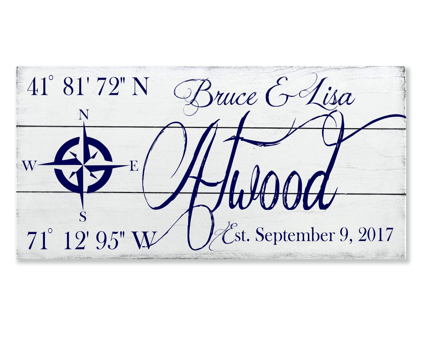Personalized Name Sign with Coordinates Rose Compass