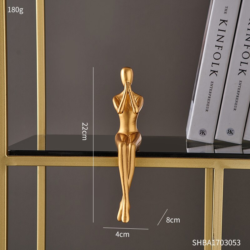 Modern Abstract Golden Resin Sculpture - Desk Accessories for Home Decor in Nordic Style