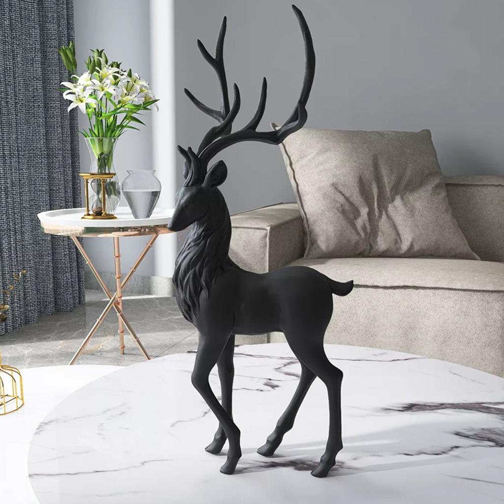 Elegant Black Deer Decoration: Reindeer Ornaments for Shelf and Living Room, Craft Furnishings, Elk Sculptures for Home Decor