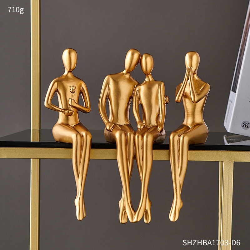 Modern Abstract Golden Resin Sculpture - Desk Accessories for Home Decor in Nordic Style