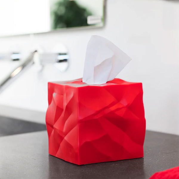 Wipy Crinkle Square Cube Tissue Box Cover by Essey Facial Tissue Holders Essey Red