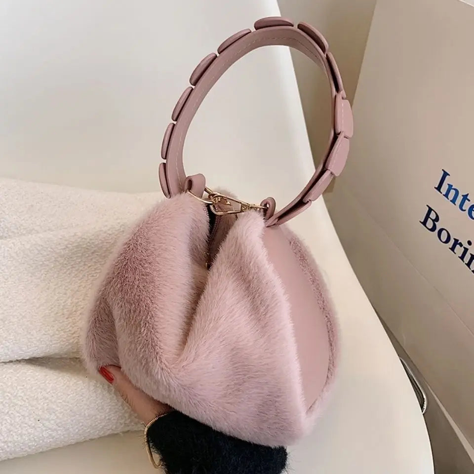Faux Fur Handbags Women with Metal Chain Zipper Lady Shoulder Bag Armpit Casual Cube Doctor Crossbody Winter ShopOnlyDeal