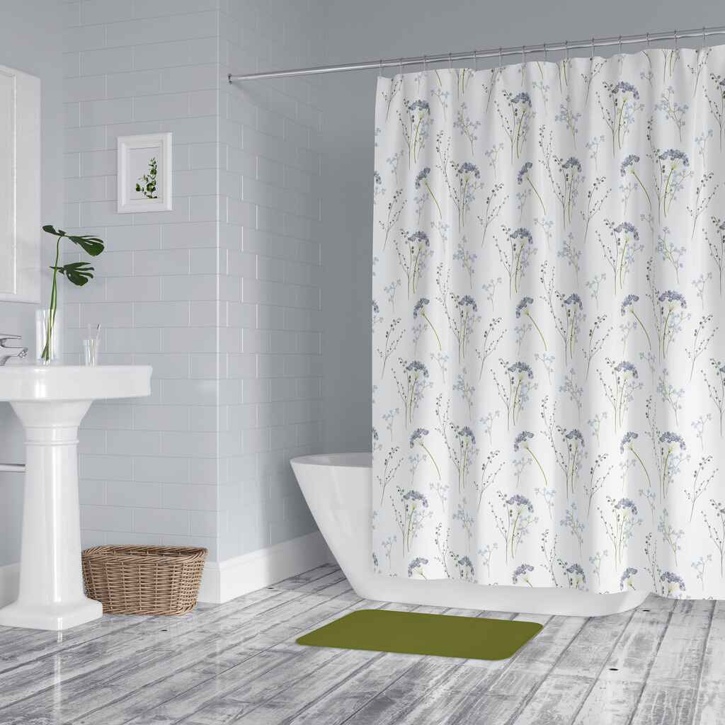 *NEW* Washable, Water & Mold-Resistant Fabric Shower Curtain - Blue Wildflowers