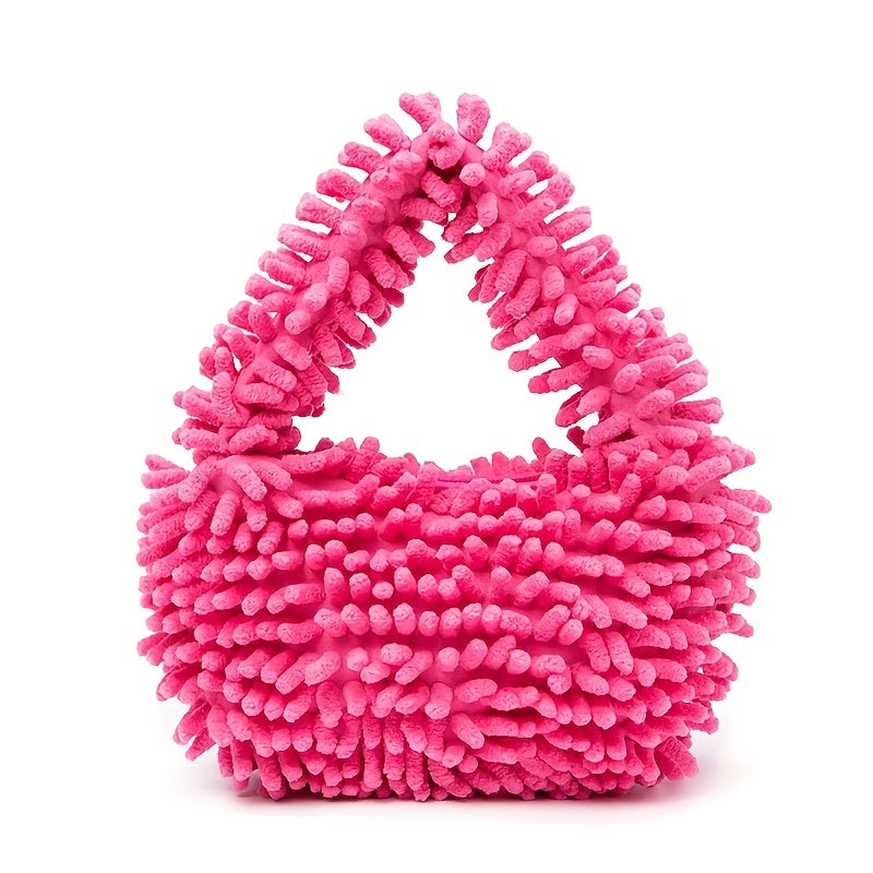 Fluffy Handbag For Women, Stylish Faux Fur Hobo Bag, Plush Clutch Purse For Evening