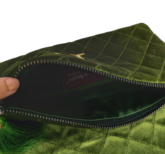 Olive Green Velvet Monogram Purse
