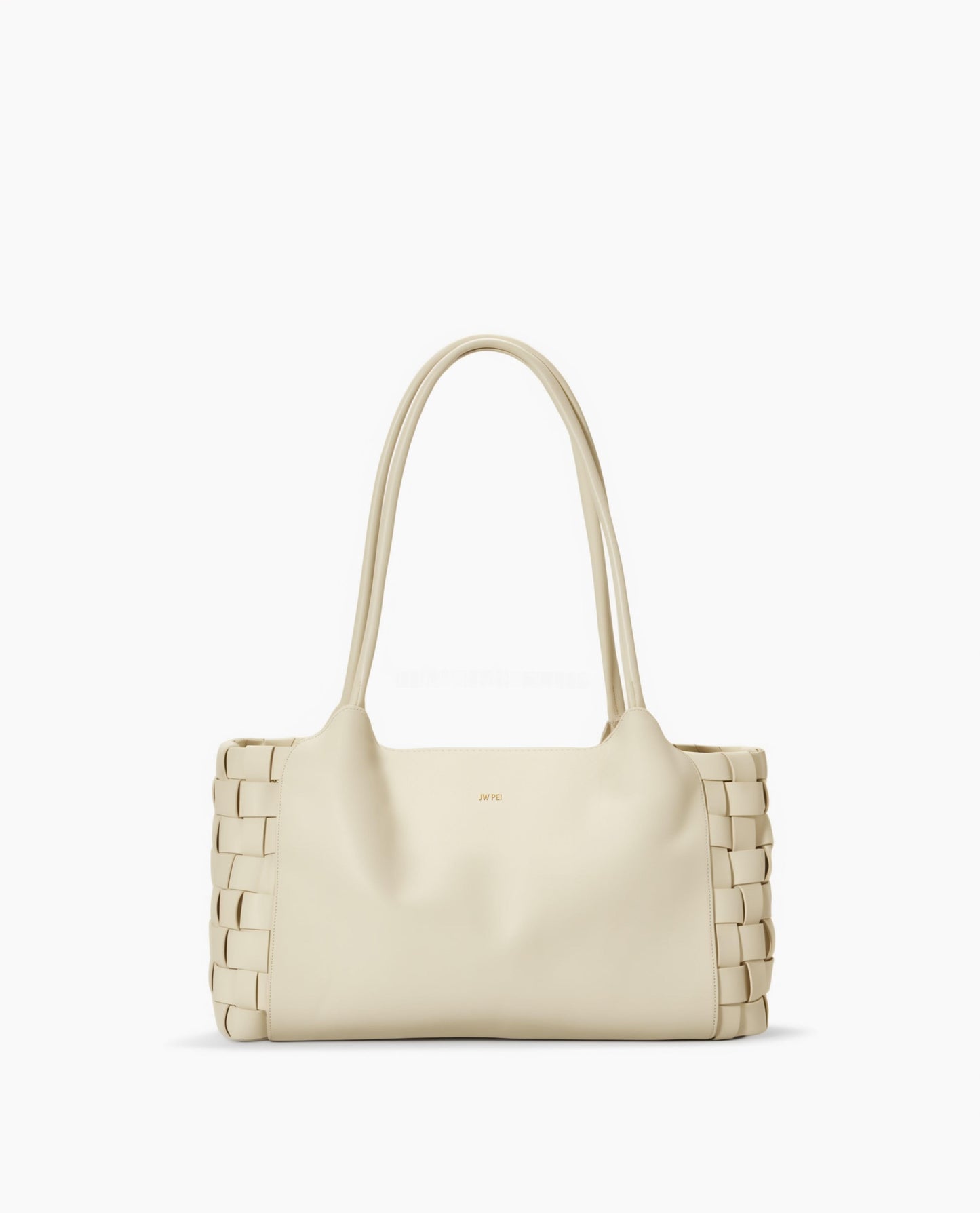 Beige woven shoulder bag