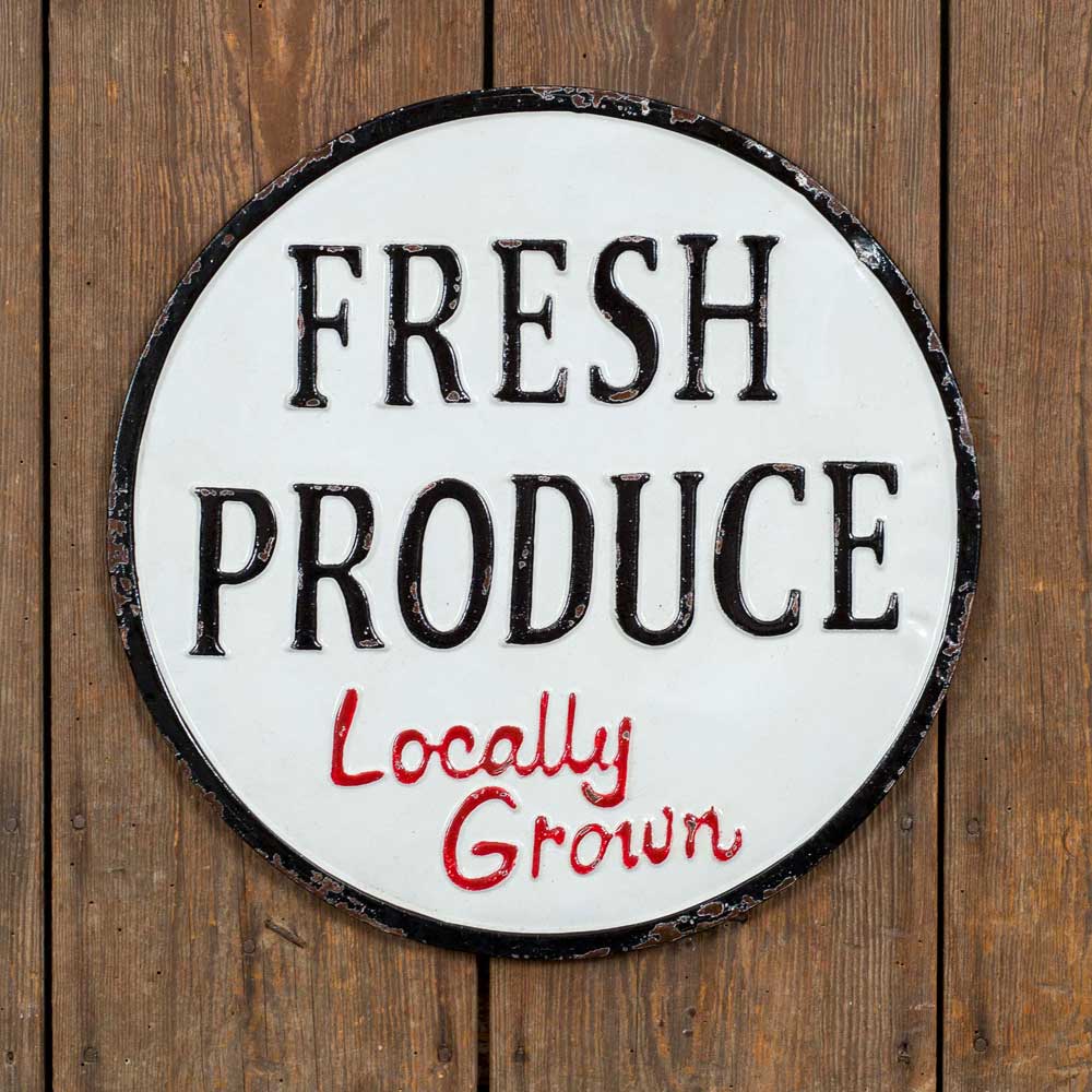 Fresh Produce Round Metal Sign