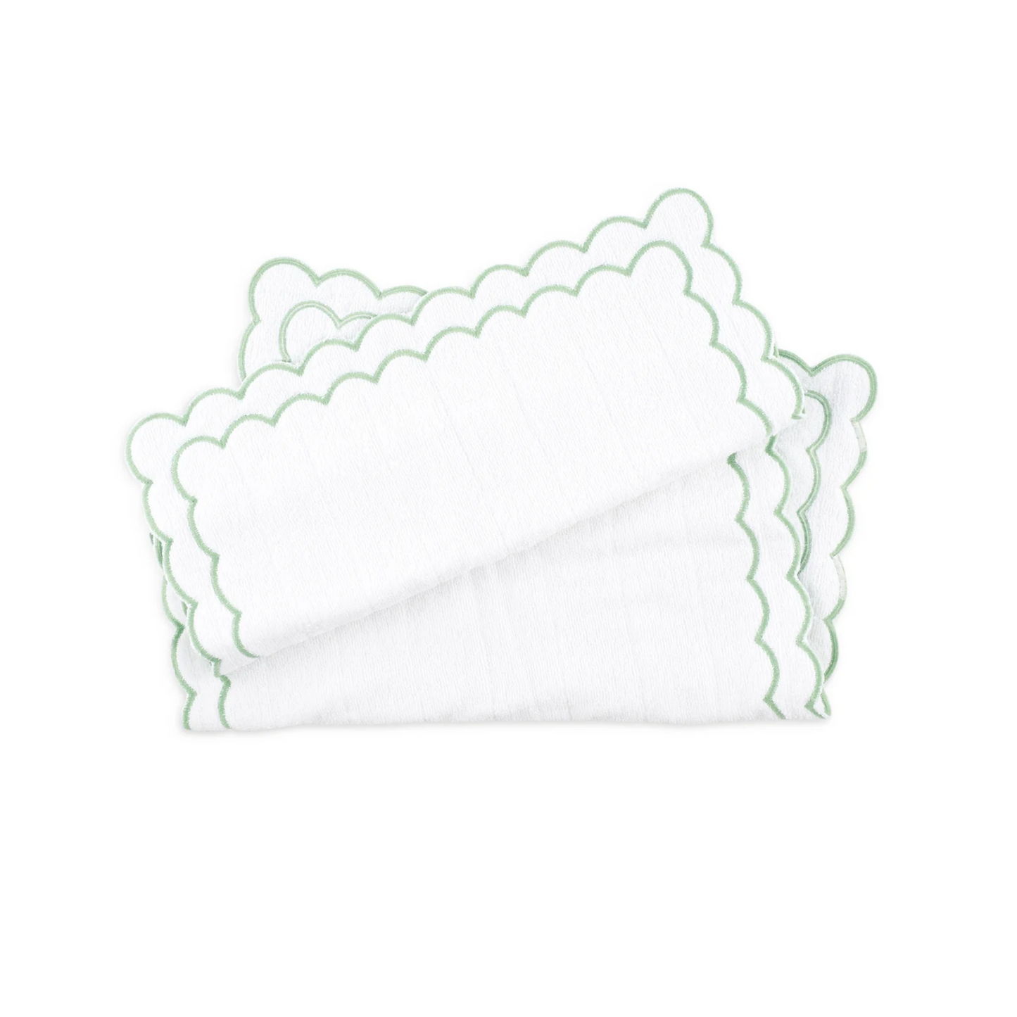 White Scalloped Edge Embroidered Cotton Bath Mat - Available With Pink, Blue Or Green Trim - The Well Appointed House
