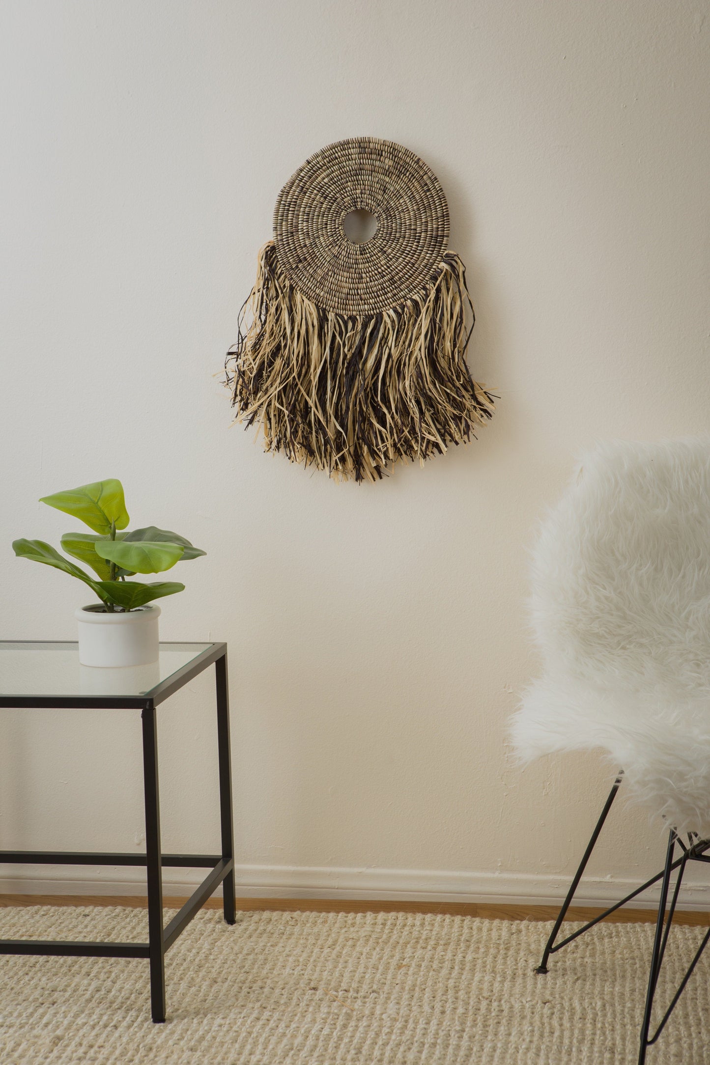 Small Black Woven Wall Disc Art