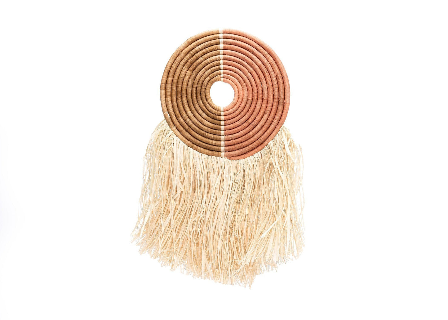 Small Peach + Tan Woven Wall Disc Art