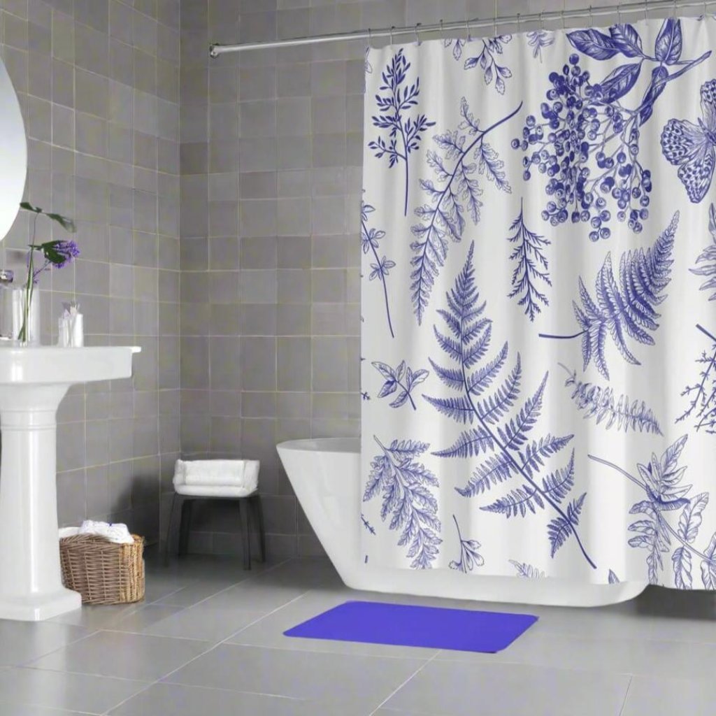 Durable Fabric Shower Curtain - Washable Water & Mold-Resistant - Lavender & White Botanics