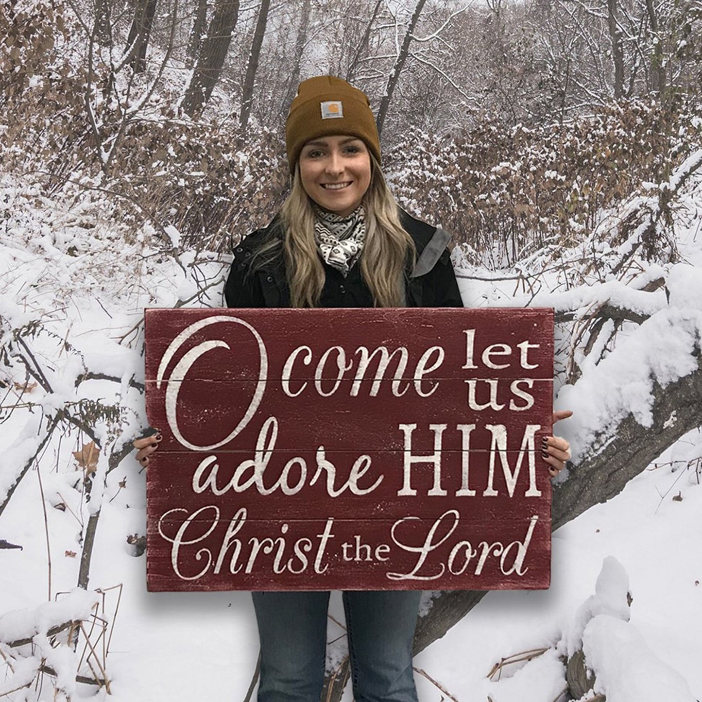 O Come Let Us Adore Him Rustic Wood Sign